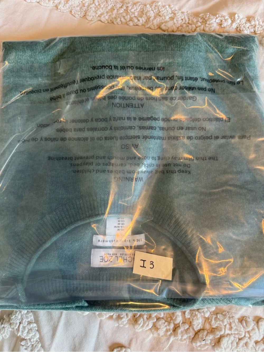 NWOT Rachel Zoe 100% 2-Ply Cashmere Crewneck Sweater Green Size Medium
